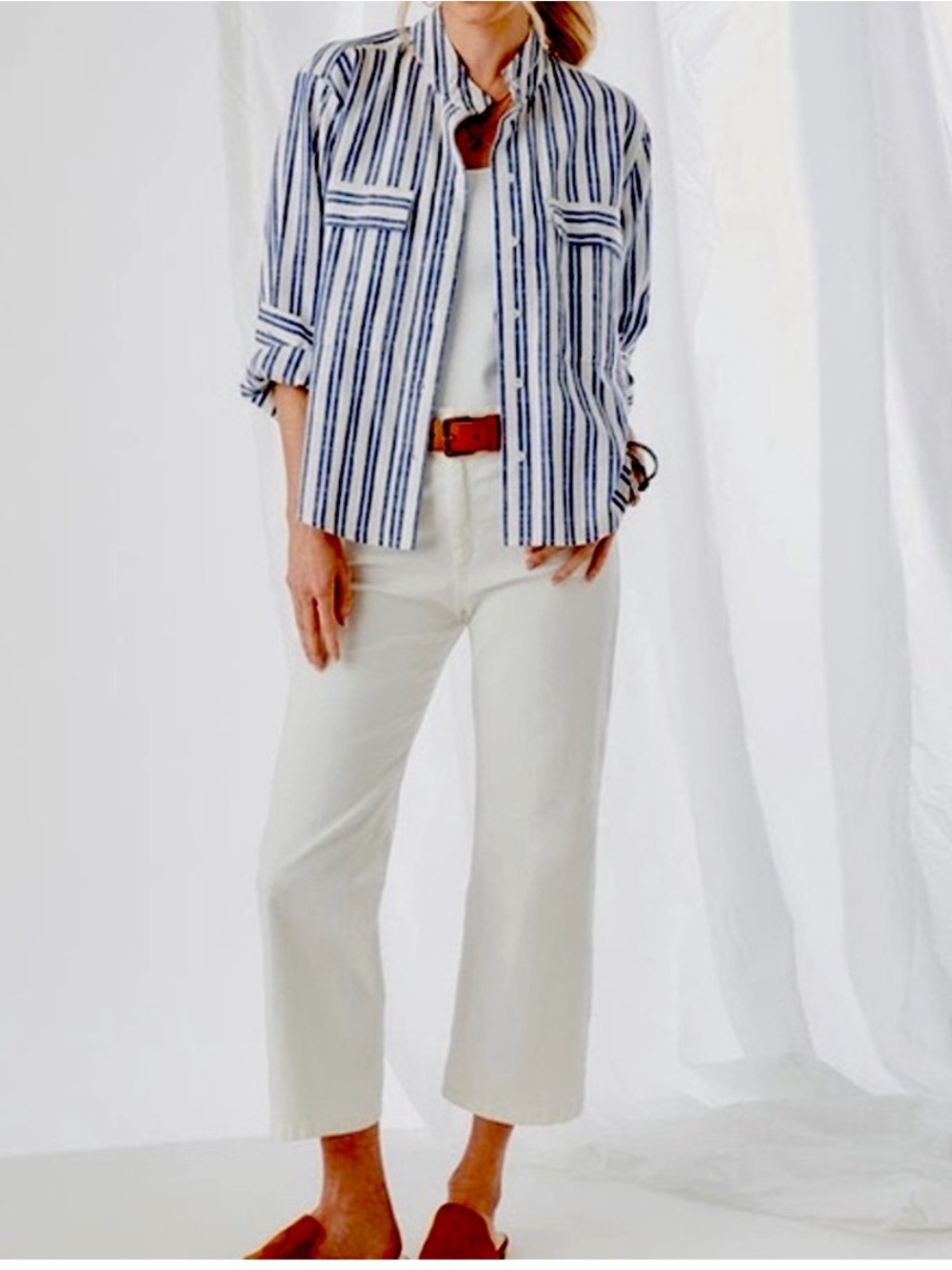 Karen Kane Cotton Striped Button Down Shirt - Picture 3 of 14